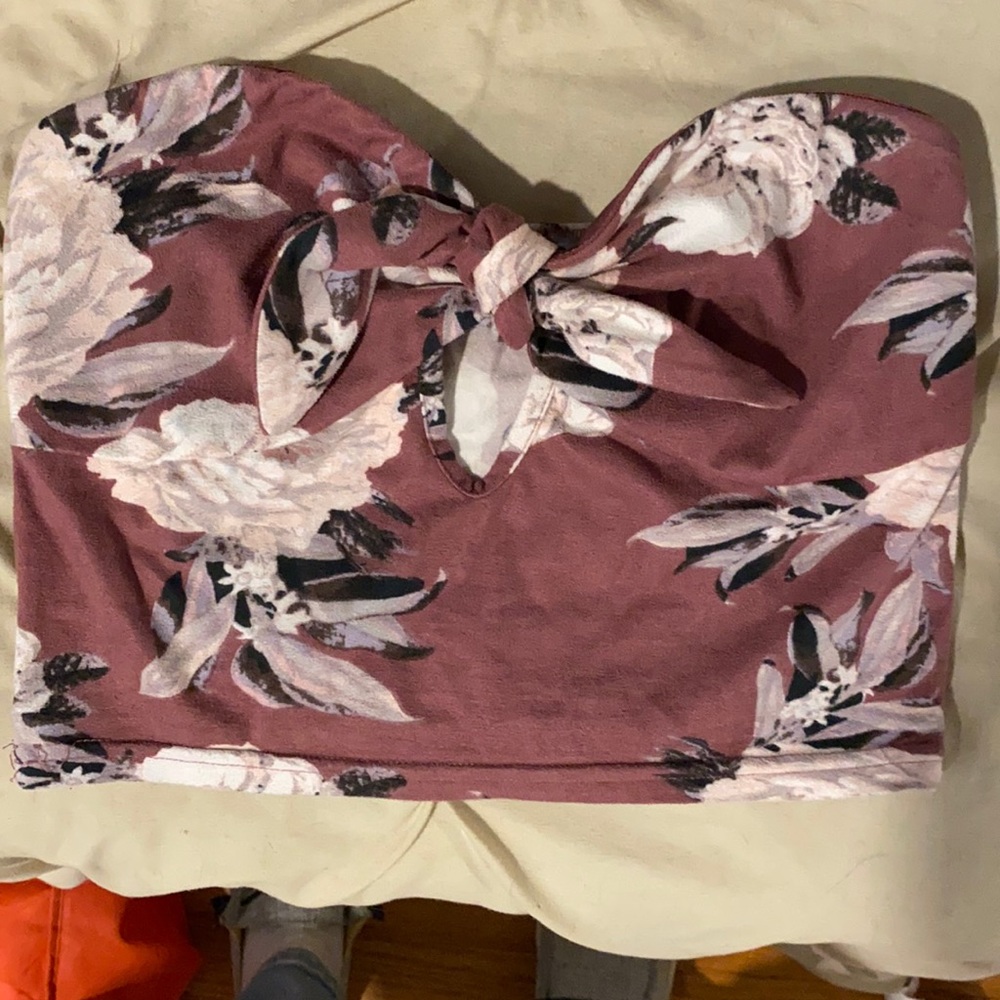 Mauve Floral Bandeau top with tie
